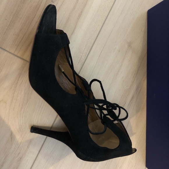 Aquazurra “Christy” Open Toe Lace Up Suede Pumps - Picture 3 of 4